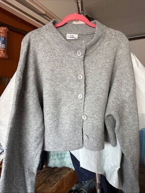 Jon & Anna Gray Cropped Button-Up Wool Blend Cardigan